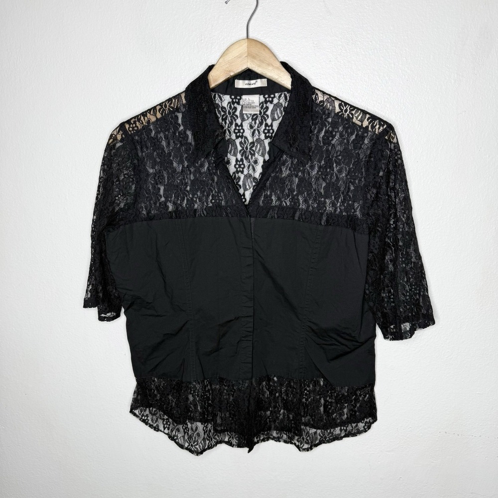 Edward Black Lace Hook And Eye Whimsigoth Top Women's Large‎ Dark Romantic Goth
